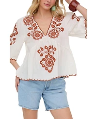 Raffya Women's Aubrey V-Neck Embroidered Blouse
