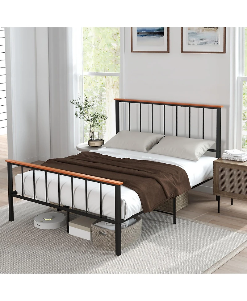 Gymax Metal Platform Bed Frame Mattress Foundation with Headboard Industrial