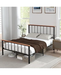 Gymax Metal Platform Bed Frame Mattress Foundation with Headboard Industrial