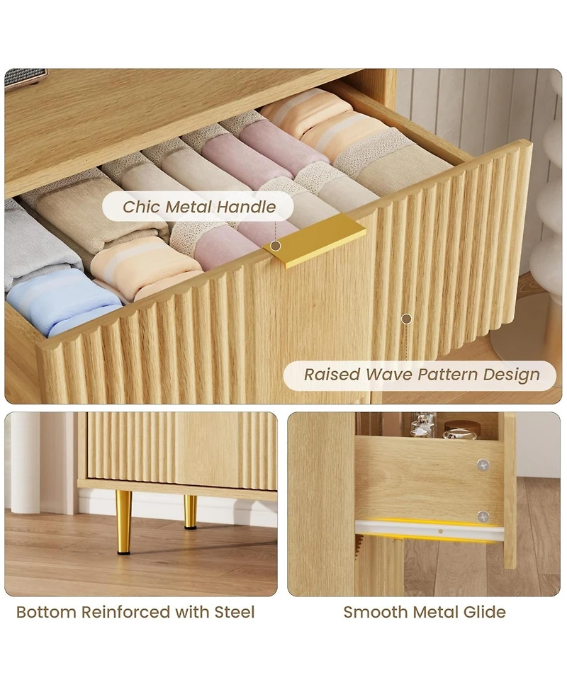 gaomon Fluted 6-Drawer Dresser, 39.4" Wide Modern Wooden Chest with Metal Handles, Large Storage Organizer for Bedroom, Living Room, Hallway