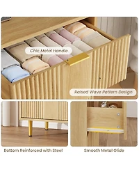 gaomon Fluted 6-Drawer Dresser, 39.4" Wide Modern Wooden Chest with Metal Handles, Large Storage Organizer for Bedroom, Living Room, Hallway