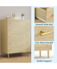 gaomon Farmhouse 5-Drawer Dresser, 44" Tall Rustic Wooden Chest with Bar Handles, Large Drawer Organizer for Bedroom, Living Room, Hallway