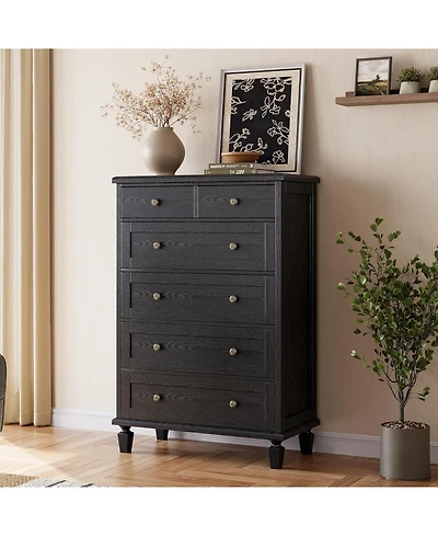 gaomon Vintage 6-Drawer Dresser, Tall Wooden Chest with Tapered Legs, Classic Storage Organizer for Bedroom, Living Room