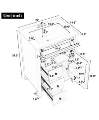 Casainc Modern Bathroom Vanity with Sink 3 Drawers Adjustable Shelf Cabinet