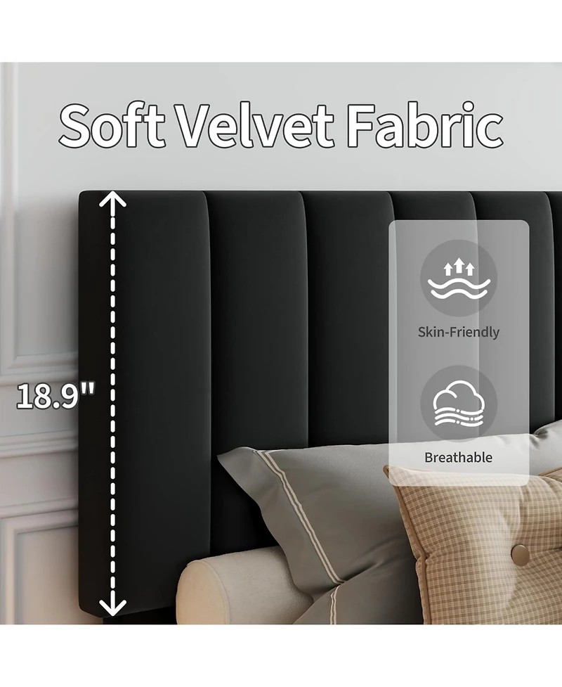 gaomon Velvet Upholstered Platform Bed Frame with Adjustable Tufted Headboard