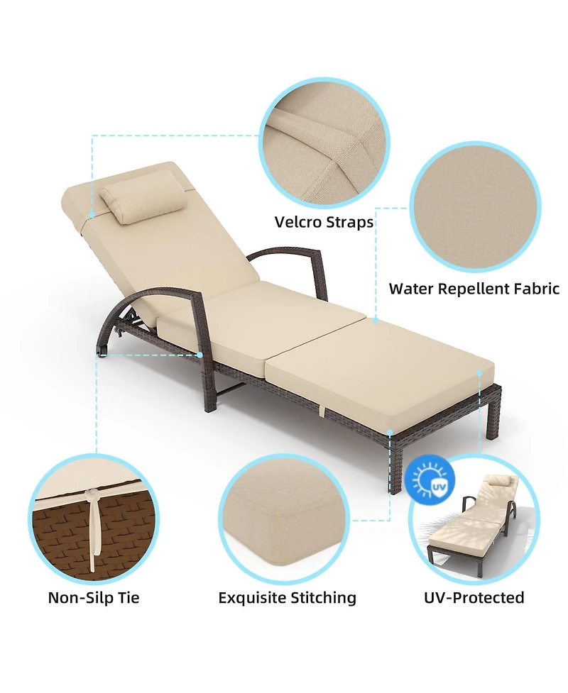 gaomon Patio Furniture Outdoor Wicker Chaise Lounge Chair with Arms