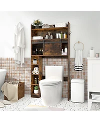 Gymax Over The Toilet Storage Cabinet w/ Sliding Barn Door Adjustable Shelves 2 Hooks