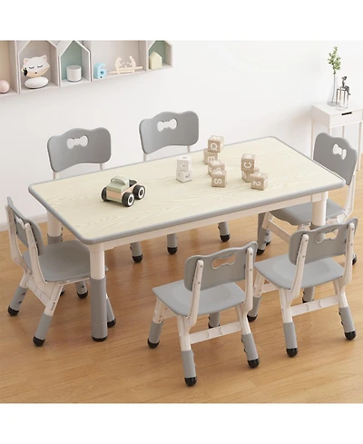 gaomon Kids Table and 6 Chairs Set, Height Adjustable Toddler Table and Chair Set, Graffiti Desktop