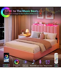 gaomon Led Bed Frame with Storage Headboard & Drawers