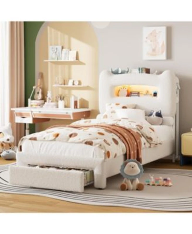 Gaomon Led Bed Frame With 2 Tier Storage Headboard Upholstered Platform Bed With Charging Station Drawer Metal Support No Box Spring Needed