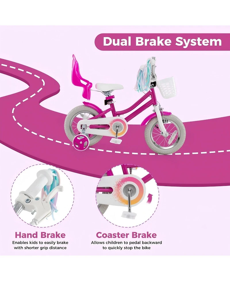 Hongge 12-Inch Kids Bike with Training Wheels and Dual Brakes for Ages 3 to 8