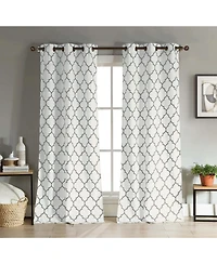 Kate Aurora Extra Long Fallon 2 Piece Sheer Lattice Design Grommet Top Window Curtain Panels - 112 in.