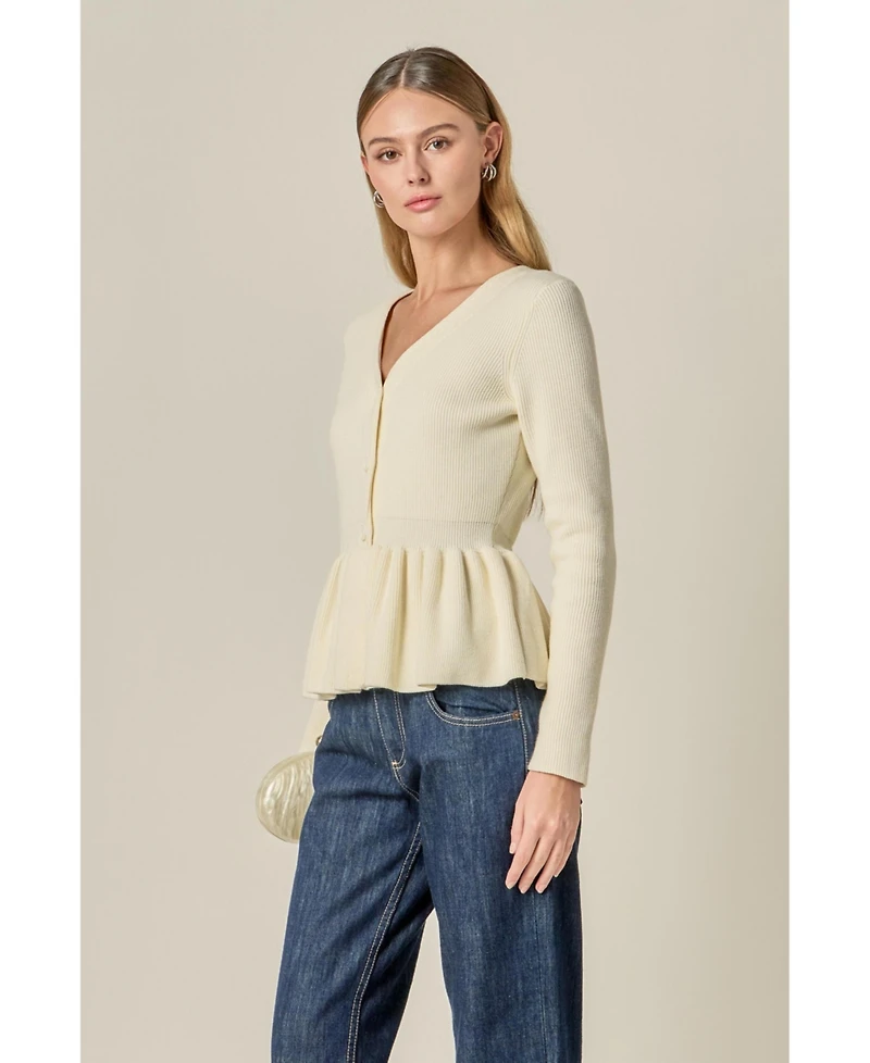 English Factory Women's Peplum Knit Long Sleeve Vest