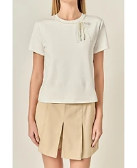 English Factory Women's Pearl Bow Detailed T Shirt