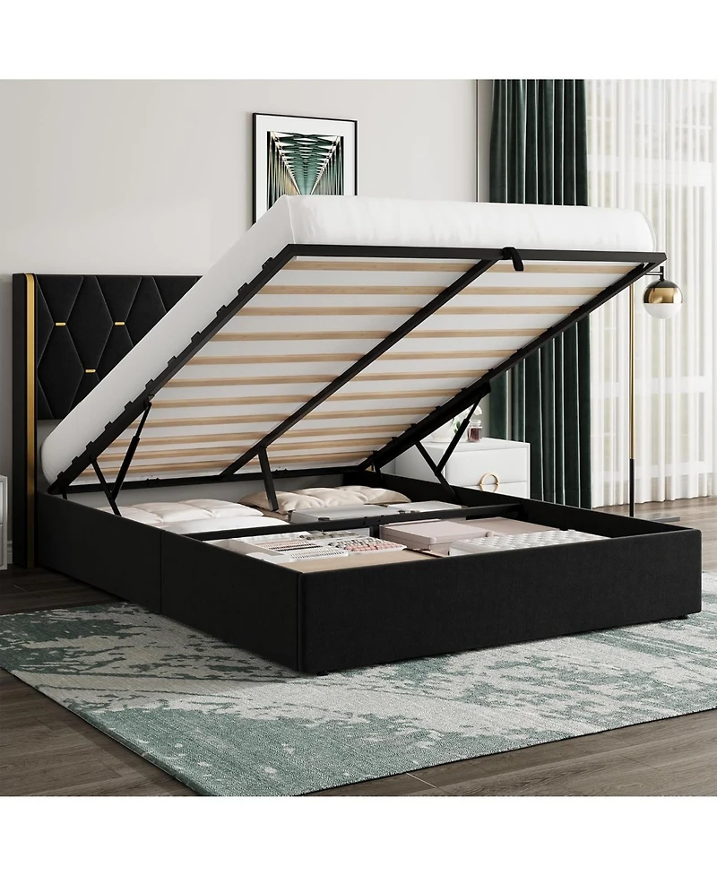 gaomon Lift Up Storage Bed Frame with Wingback Headboard