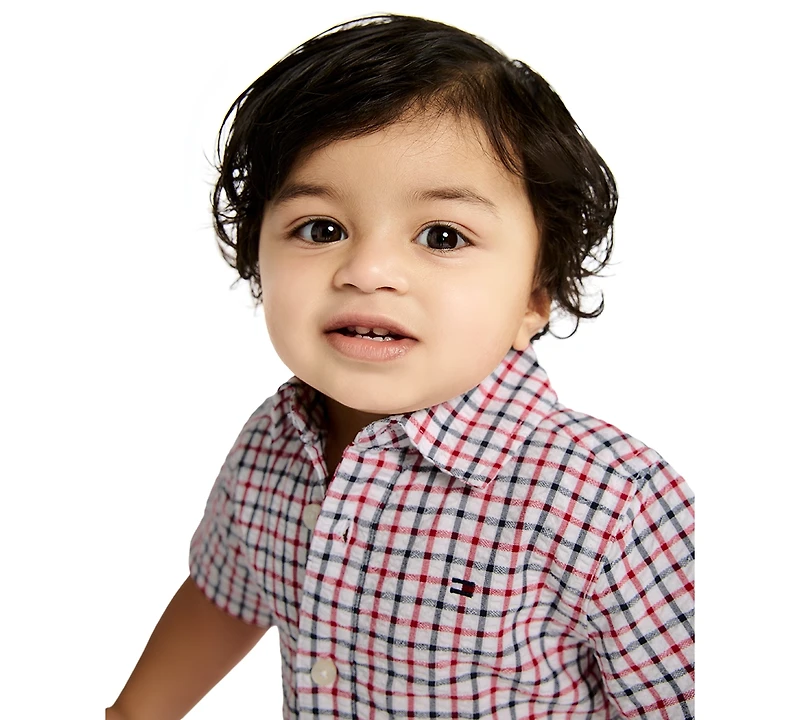 Tommy Hilfiger Baby Boys' Seersucker Check Cabana Shirt and Shorts, 2-Piece Set
