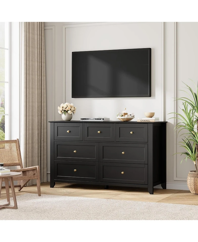 gaomon 7 Drawer Dresser for Bedroom, 54" Wide Large with Deep Drawers & Metal Knobs, Modern Wooden Chests of Entryway