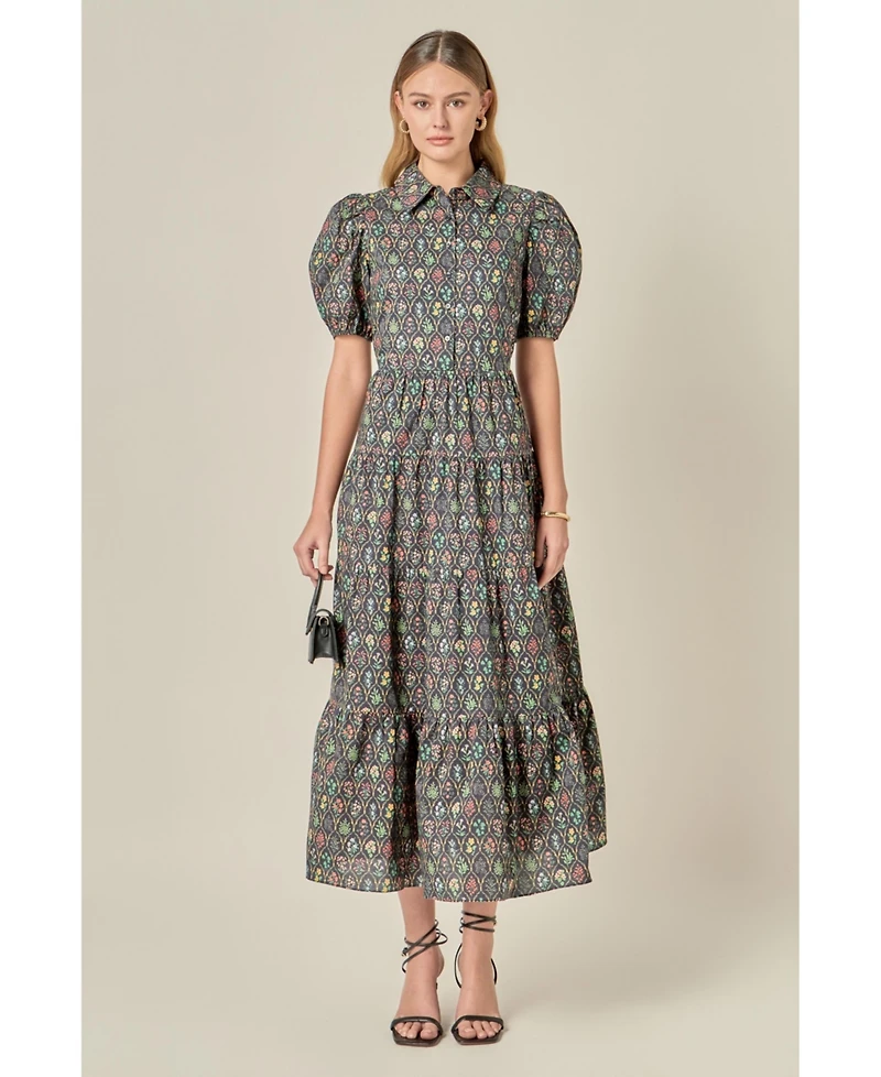 English Factory Women's Print Button Up Maxi Dress