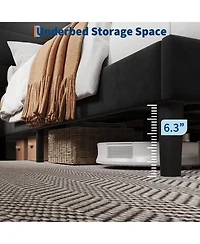 gaomon Bed Frame with Headboard, Velvet Upholstered Platform Bed Frame No Box Spring Needed with Under-Bed Storage and Strong Wood Slats Support