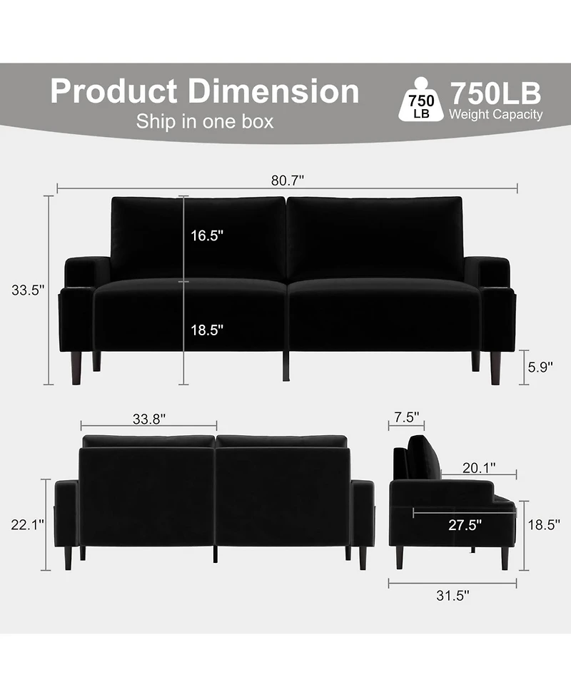 gaomon 80.7" Loveseat Sofa, Fabric Modern Sleeper Sofa Couch for Living Room, Cama, Solid Wood Frame, Easy to Install