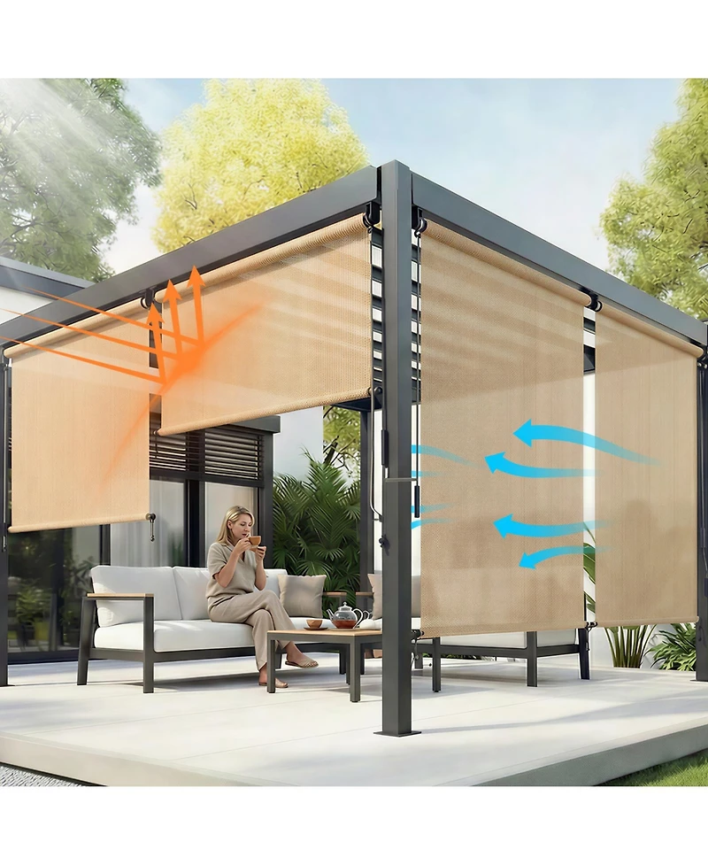Aoodor Patio Roller Shade x 8 ft Hdpe Fabric Outdoor Cordless Roll Up with Uv Protection, Blinds