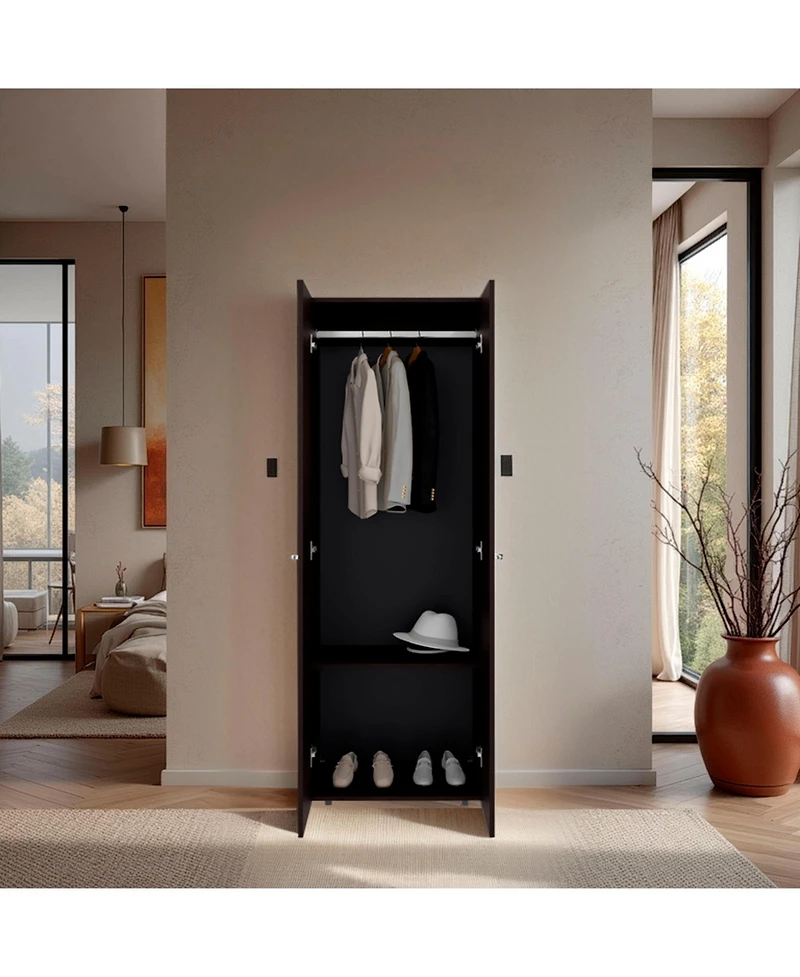 flynama Home 2 Doors Closet System Armoire with Hanging Rod and Storage Shelf Modern Organizer for Bedroom