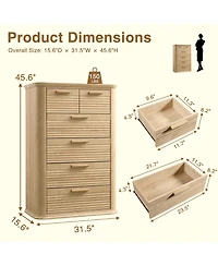 flynama Modern 6 Drawer Dresser 45 Tall with Curved Profile Wood Fluted Chest for Bedroom Living Room Entryway