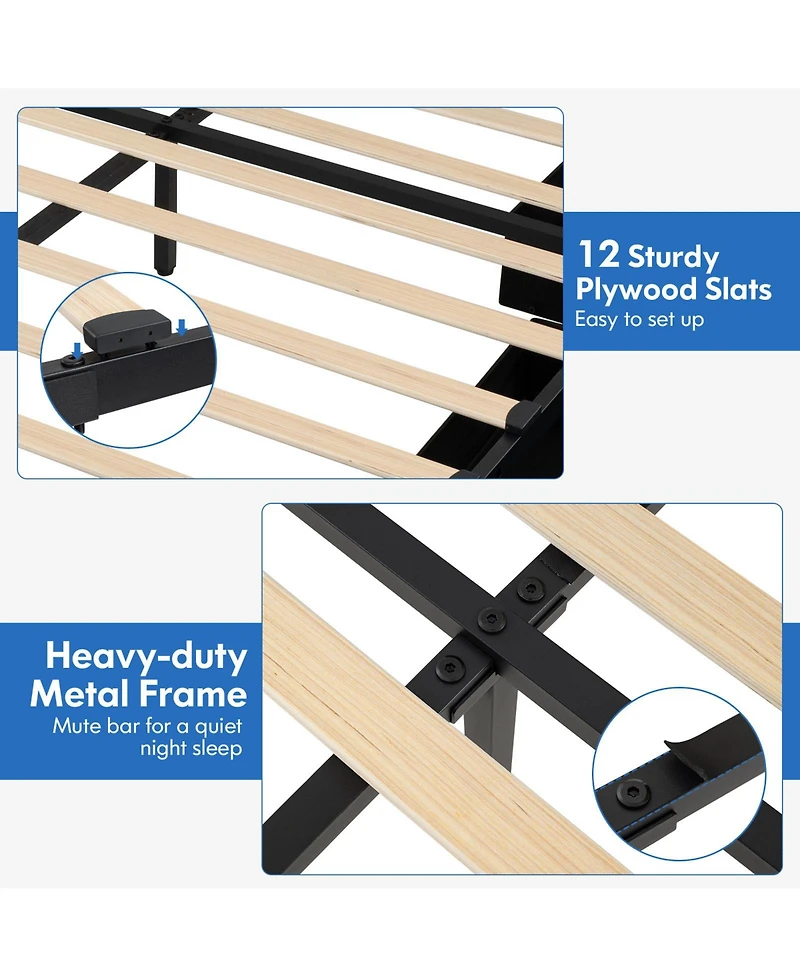 Sugift Queen Size Bed Frame with Adjustable Storage Headboard and Wooden Slat Support