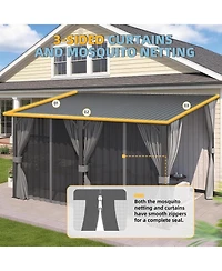 Aecojoy Outdoor Hardtop Metal Gazebo with Curtain and Netting