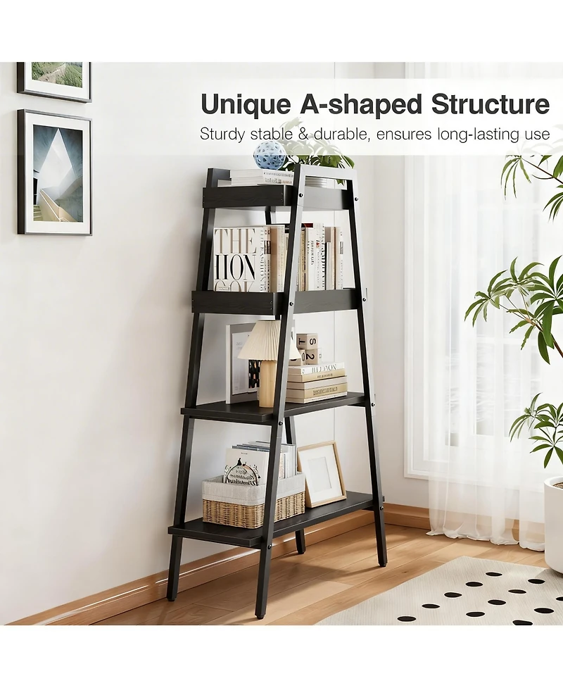Yigii Ladder Shelf 4 Tier Wood Metal Frame Bookshelf Display Plant Stand Storage