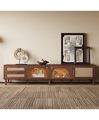 sumyeg 86" Cabinet Tv Stand with Led App Control and 2 Drawers Glass Door