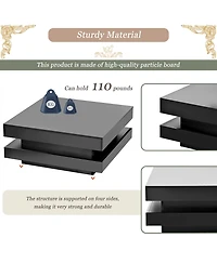 Rainsken 2-Tier Square Coffee Table, Modern High Gloss Led Center Table with Storage for Living Room and Home Office