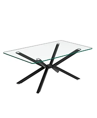 Rainsken Rectangular Clear Tempered Glass Coffee Table with Adjustable Feet and Metal Legs for Living Room