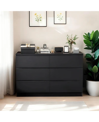 Rainsken 6 Drawer Dresser for Bedroom, Wood Storage Cabinet with Concealed Handles and Deep Drawers, Modern Chest of Drawers for Living Room