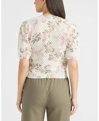 Ellen Tracy Women's Printed Flutter Sleeve Pointelle Sweater