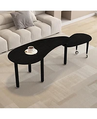 Rainsken Rotatable Coffee Table, Nesting Coffee Tables with Swivel Function, Modern Wood Oval Center Table for Living Room