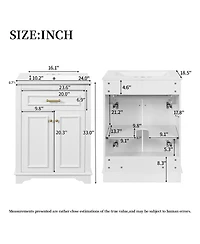 Sillysis 24" Bathroom Vanity with Ceramic Sink, Modern Freestanding Mdf Cabinet, Tip-Out Drawer Soft Close Door for Small Bathrooms