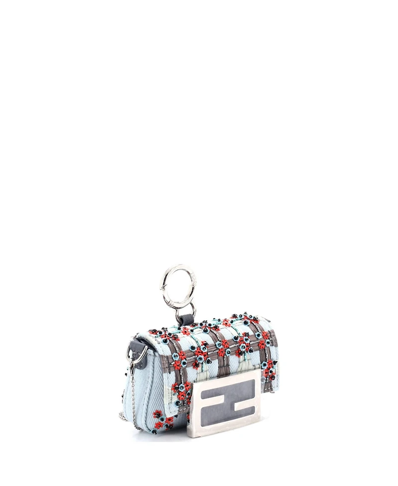 Pre-Owned Fendi Nano Chain Baguette Charm Bag Embellished Denim
