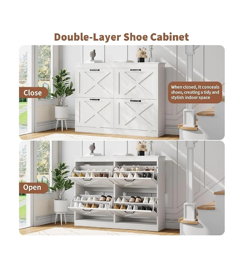 gaomon Wide Freestanding Shoe Storage Cabinet with 4 Flip Drawers