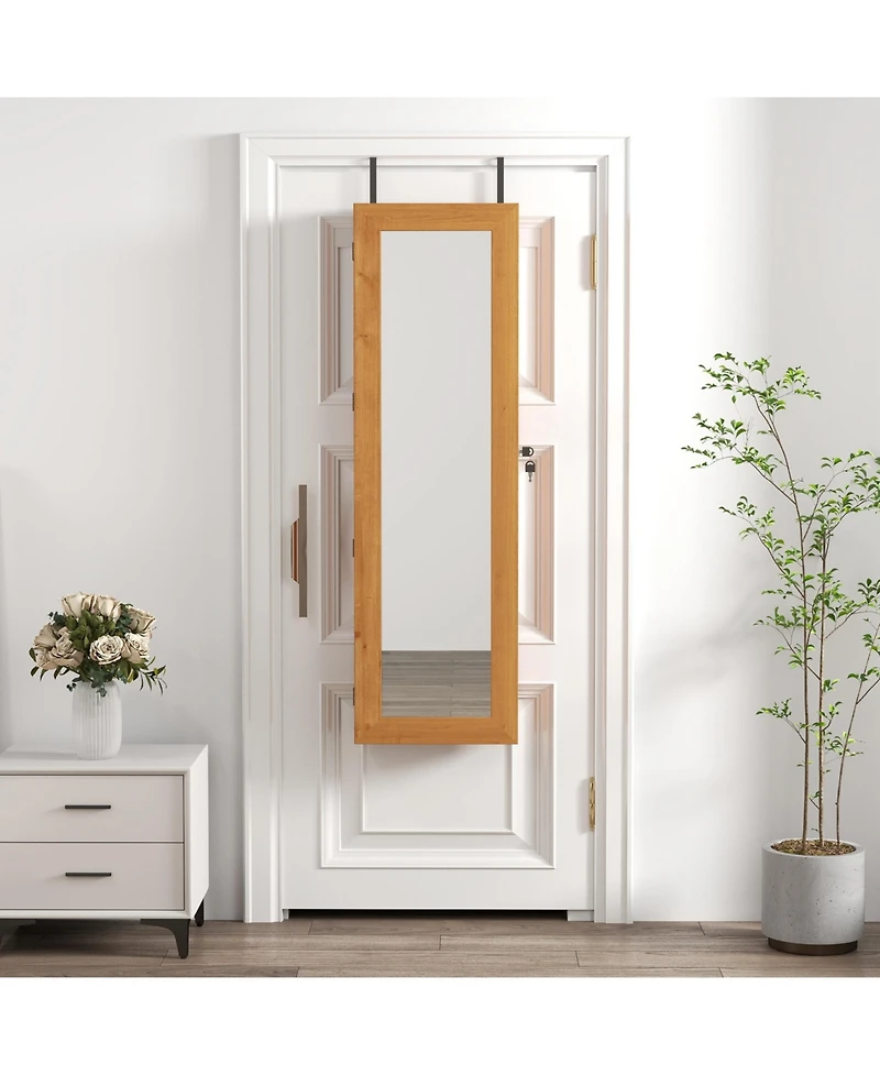 flynama Solid Wood Jewelry Armoire Organizer Cabinet with Full Length Mirror Wall Mounted Lockable with Led Light