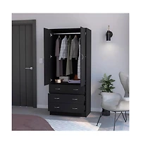 flynama Ramey Armoire Bedroom Storage Organizer with Hanging Rod Three Drawers and Stylish Hardware