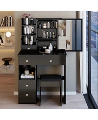 flynama 29.2 Inch Small Space Vanity Table Set with Mirror & Stool Compact Home Dressing Desk