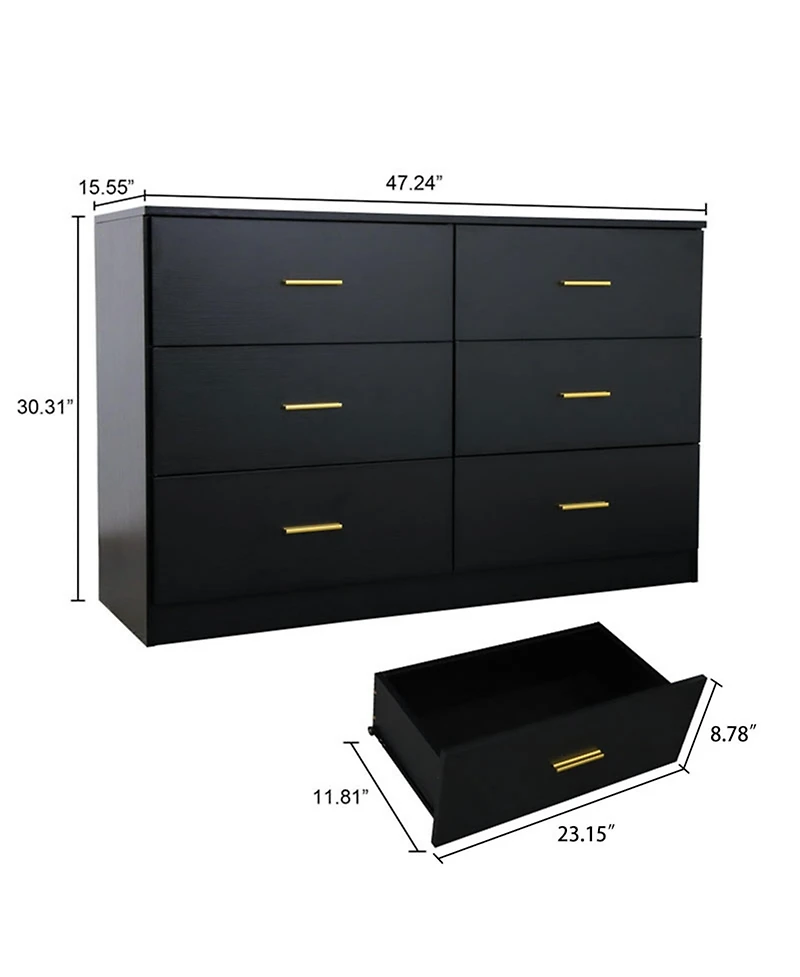 Clihome 6 Drawer Wood Modern Chest of Drawers with Ample Storage