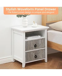 gaomon Nightstand Set of 2 Nightstand with 2 Drawers and Open Shelf Ripple Pattern Bedside Table with Fluted Design End Side Table for Bedroom