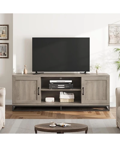 gaomon Farmhouse Tv Stand , Entertainment Center 2-Tier Adjustable Shelves, Wooden Tv & Media Console Table for 75 Inch