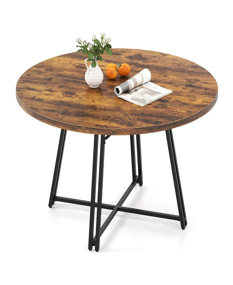 Sugift 47 Inch Dining Table for 4-6 People Round Kitchen Table with Cross Base