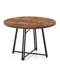 Sugift 47 Inch Dining Table for 4-6 People Round Kitchen Table with Cross Base