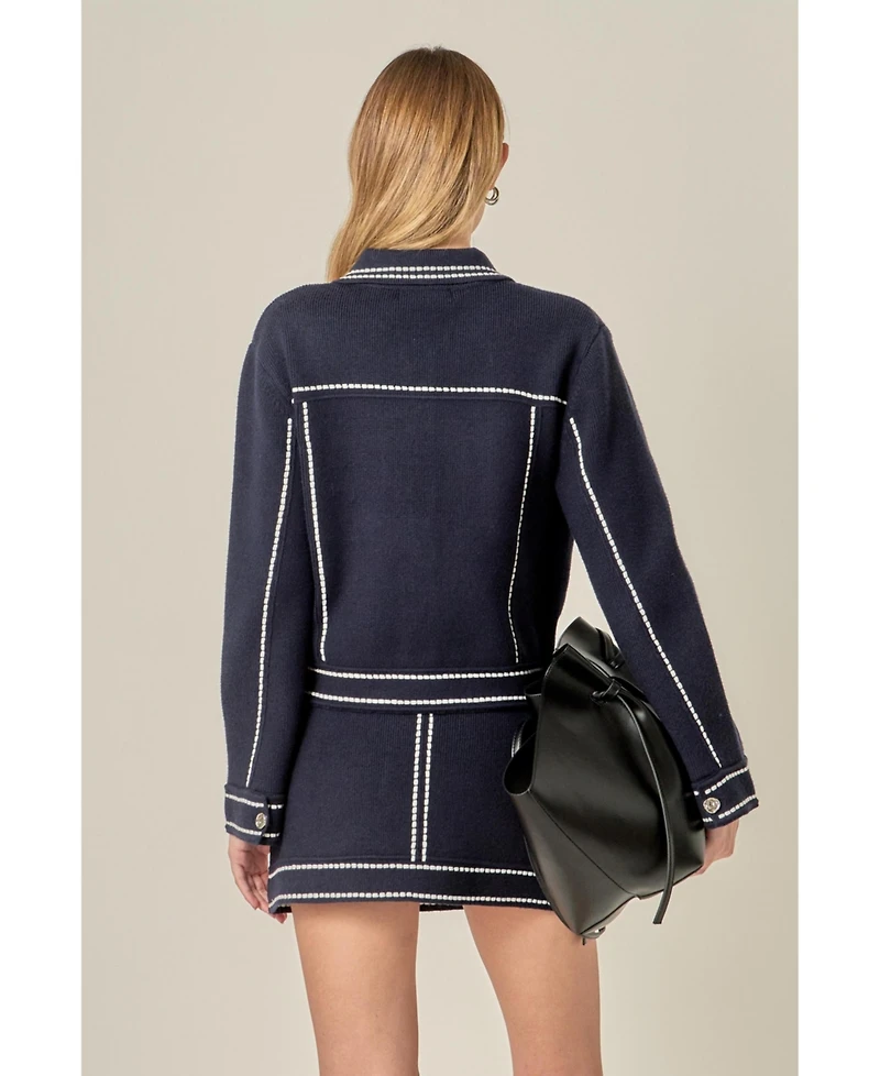 English Factory Women's Denim-Look Knit Cardigan