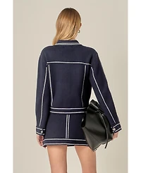 English Factory Women's Denim-Look Knit Cardigan