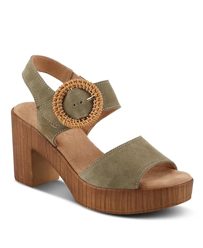 Spring Step Women's Gamona Ankle-Strap Heeled Sandal with Decorative Buckle - Cork Chunky High Heel